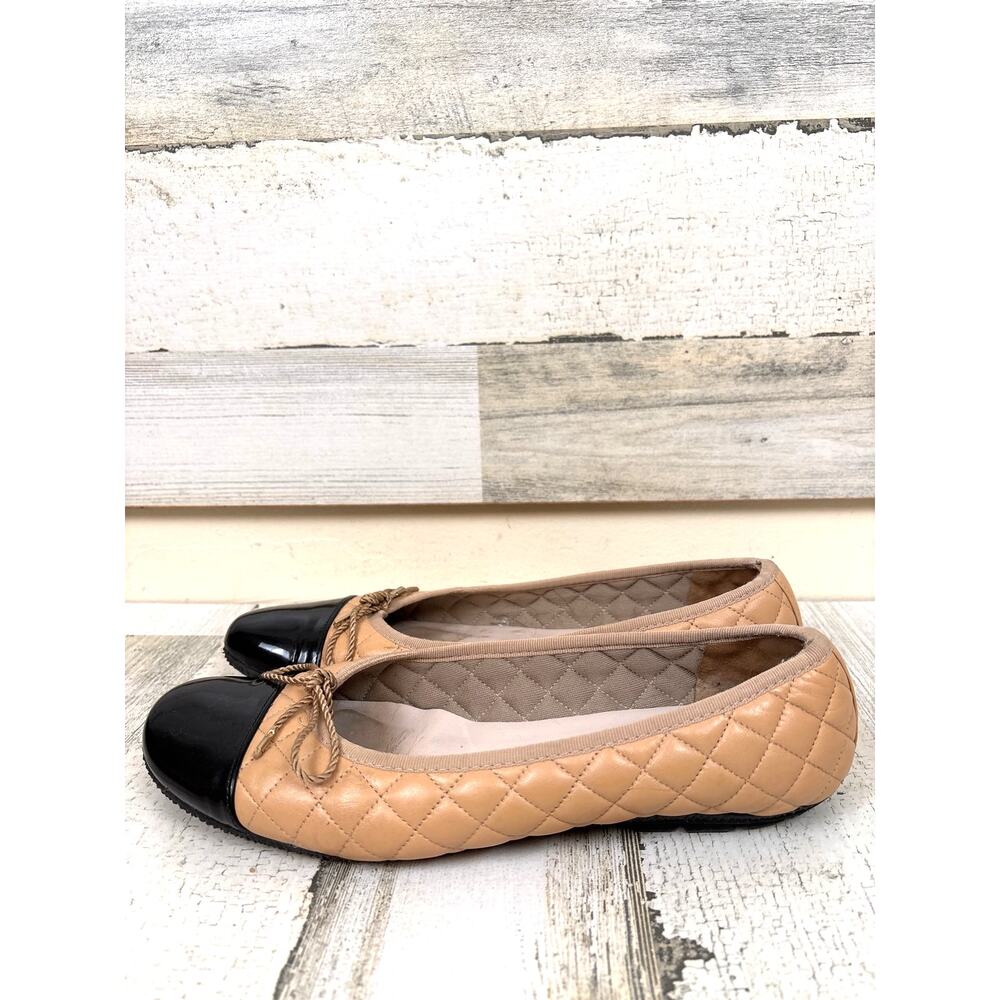 Paul Mayer Womens 7.5 Quilted Leather Ballet Flats Luxe Slip On Tan Black